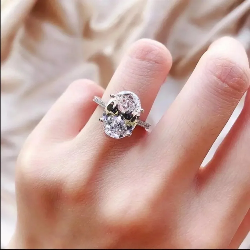 New Oval Cut 925 Silver Diamond Promise Ring - Picture 2 of 5